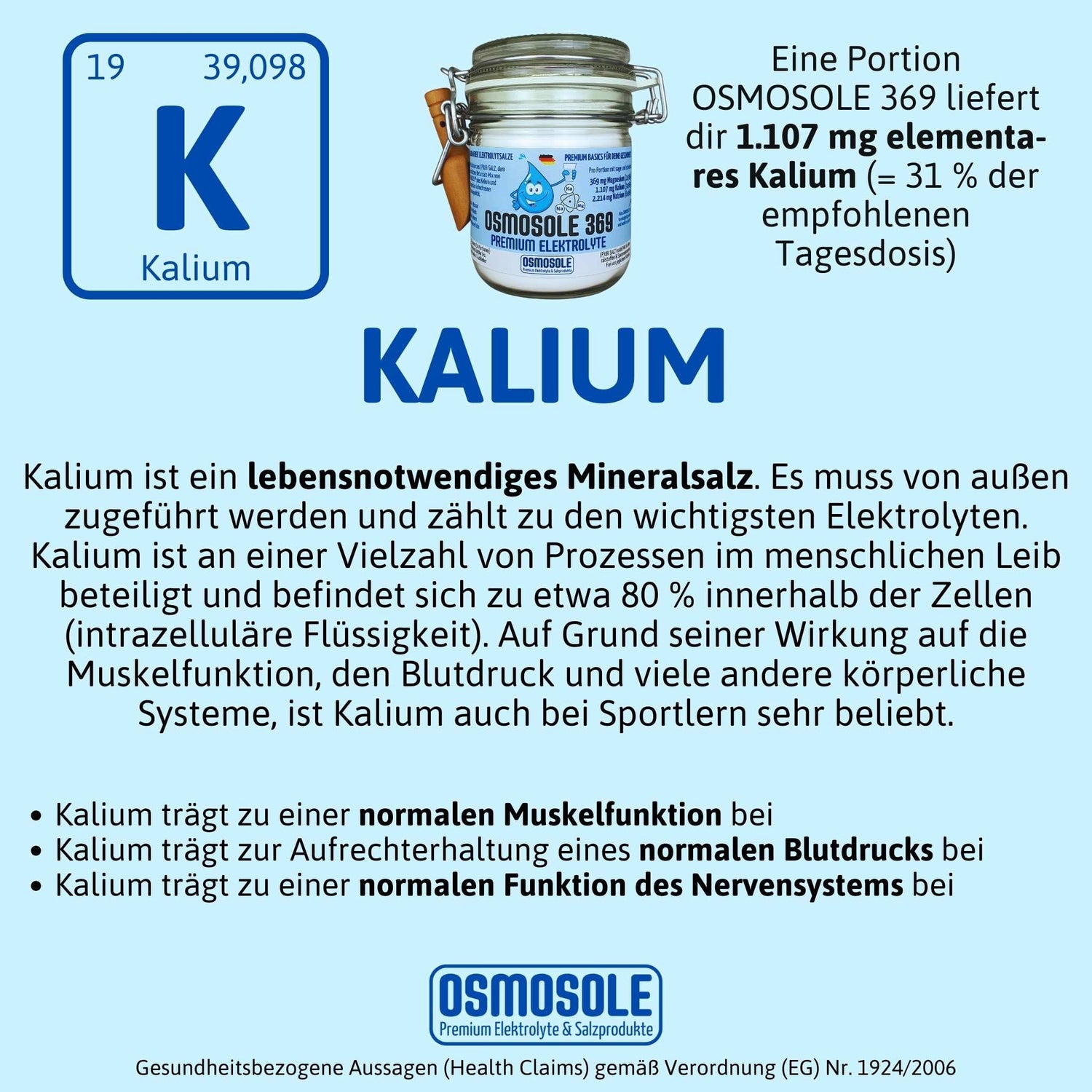 Das Bild zeigt die Health Claims für Kalium (siehe FAQ in Textform)