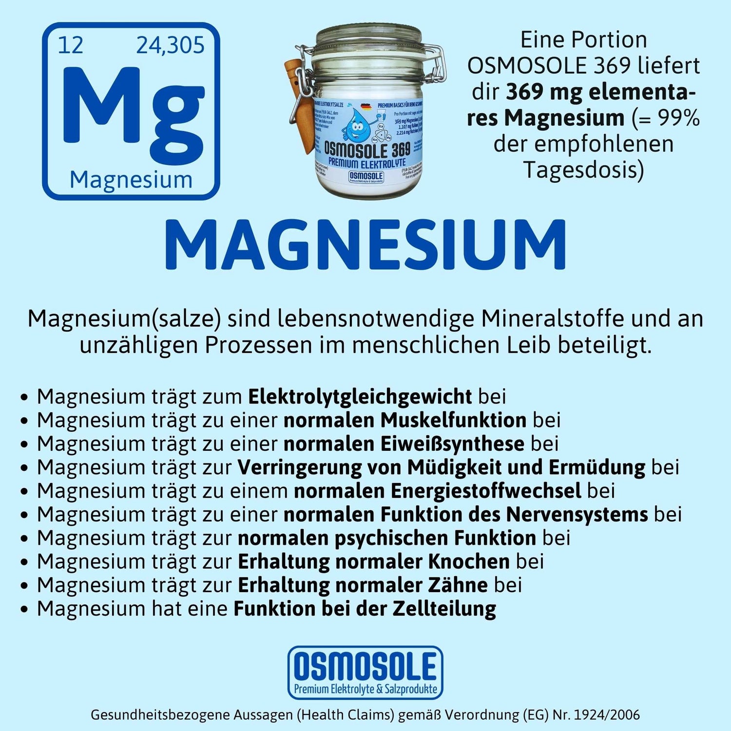 Das Bild zeigt die Health Claims für Magnesium (siehe FAQ in Textform)