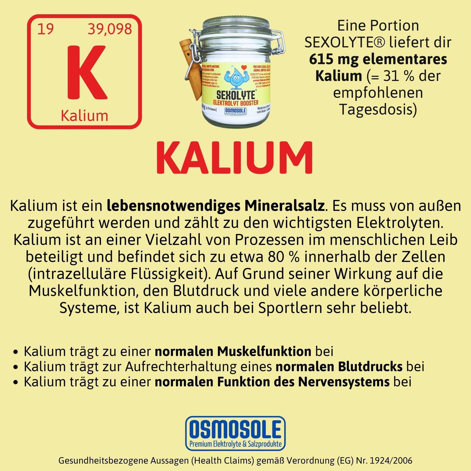 Das Bild zeigt die Health Claims für Kalium (In Textform siehe FAQ)