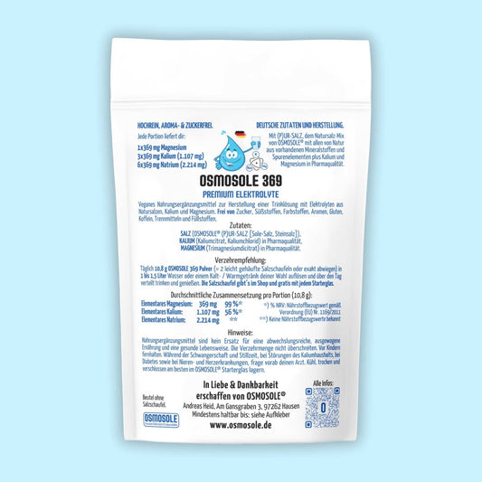 OSMOSOLE 369 Premium Elektrolyte im Nachfüllbeutel - Etikett Rückseite