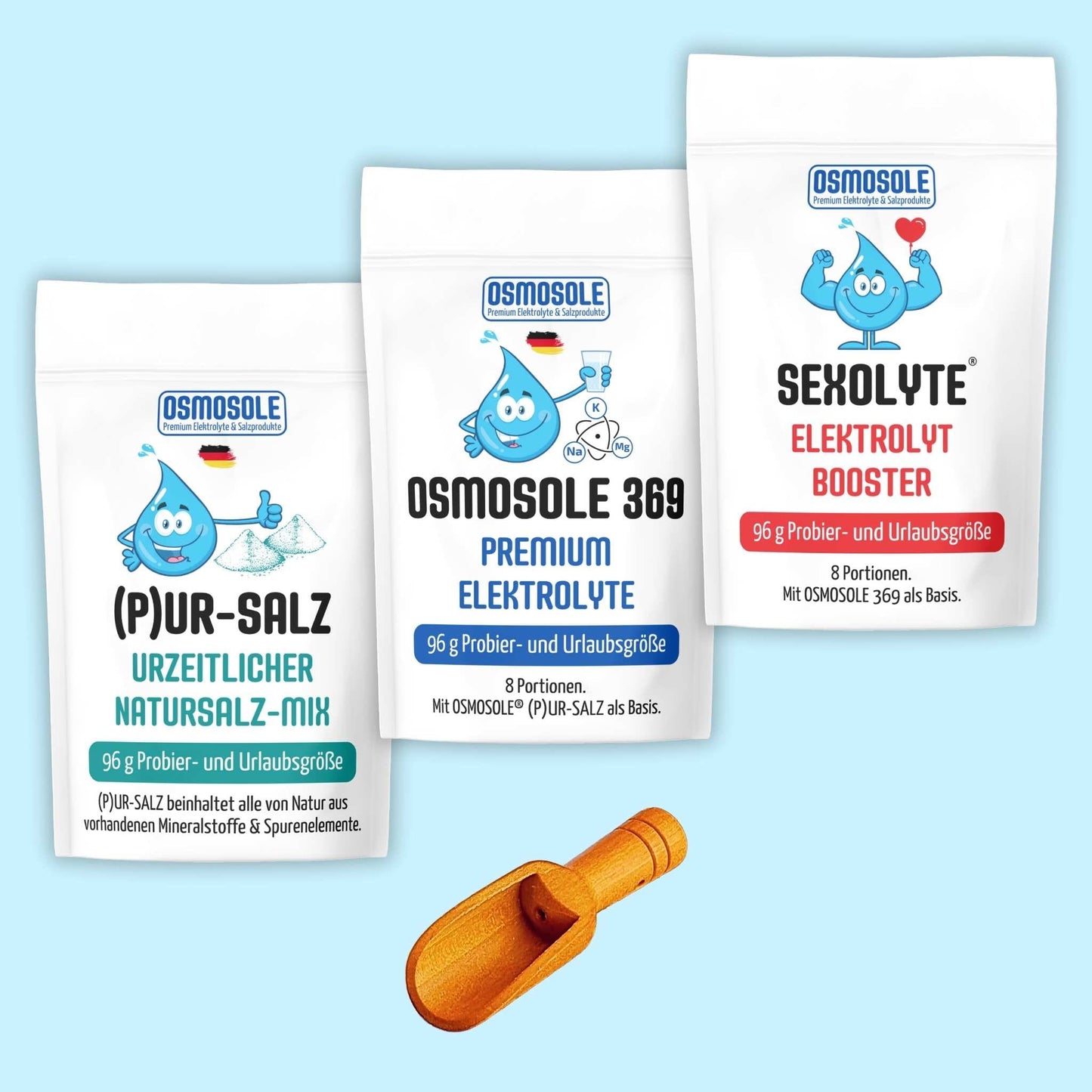 Probier - / To - Go - / Geschenk - Set inkl. Salzschaufel und 10 % Gutschein - OSMOSOLE® - Premium Elektrolyte & Salzprodukte