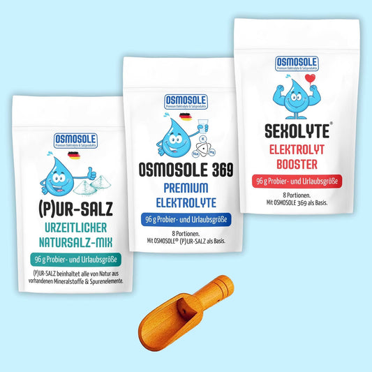 Probier - / To - Go - / Geschenk - Set inkl. Salzschaufel und 10 % Gutschein - OSMOSOLE® - Premium Elektrolyte & Salzprodukte